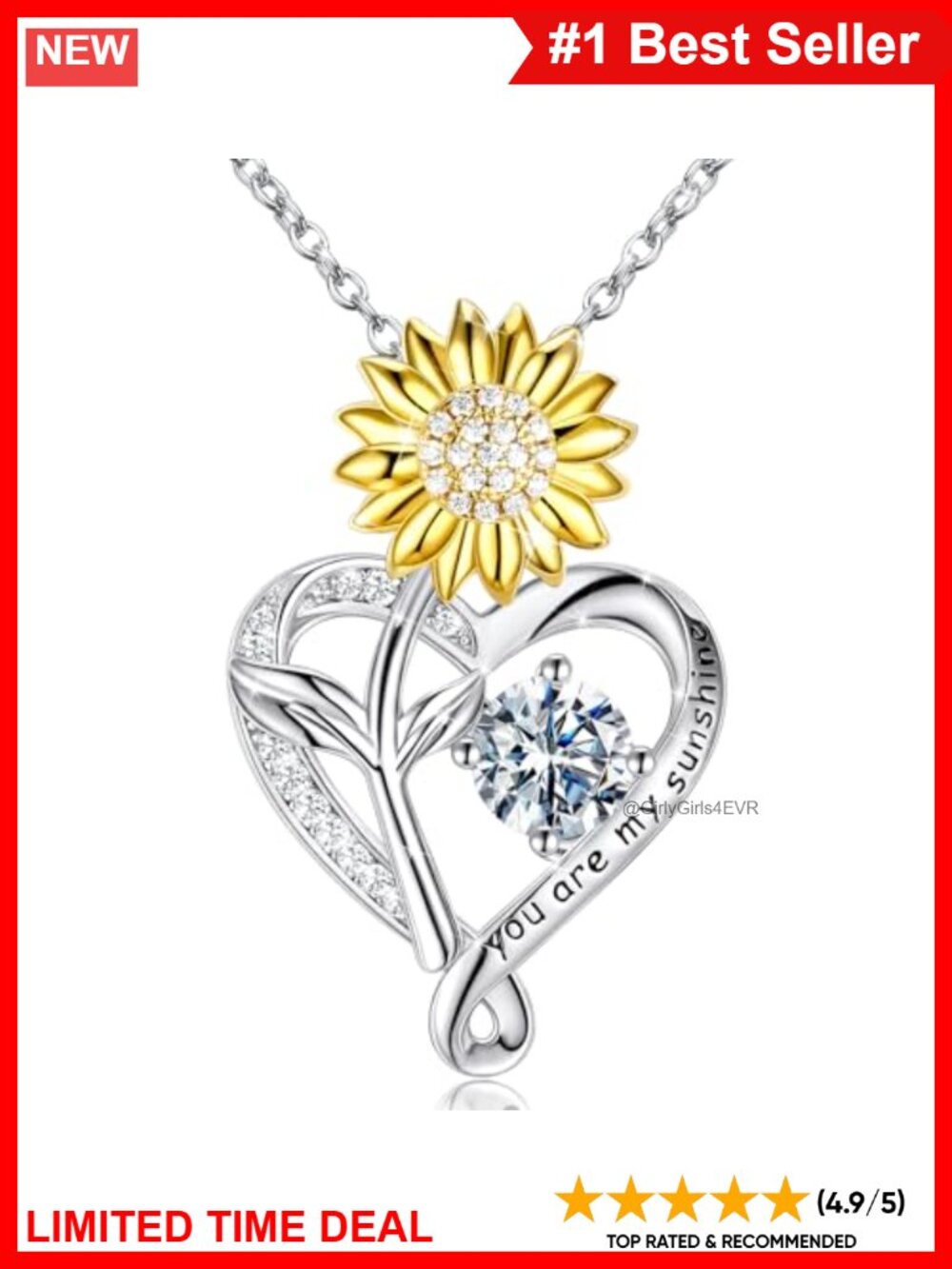 S925 Sterling Silver Sunflower Heart Pendant Necklace Engraved You Are My